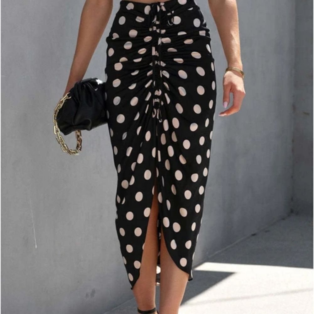 Bodycon polka dot drawstring skirt sz Large - Picture 6 of 6